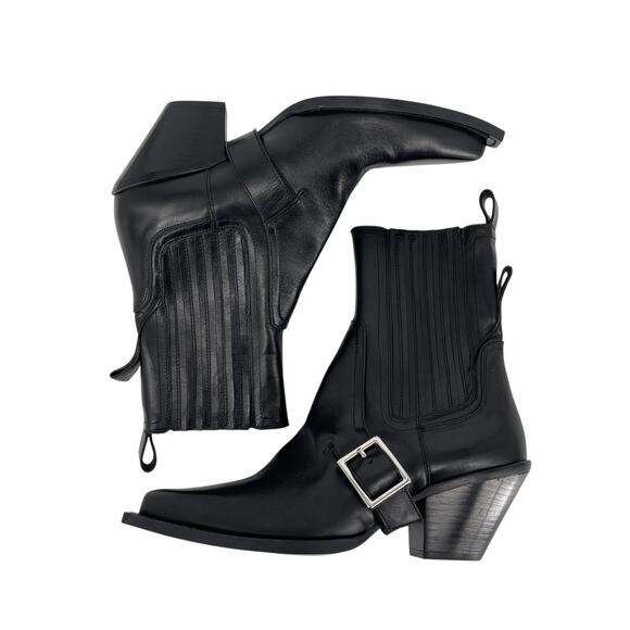 Zara SRPLS Limited Edition Black Leather Cowboy Boots Size 40 EU 9 US - Picture 5 of 13